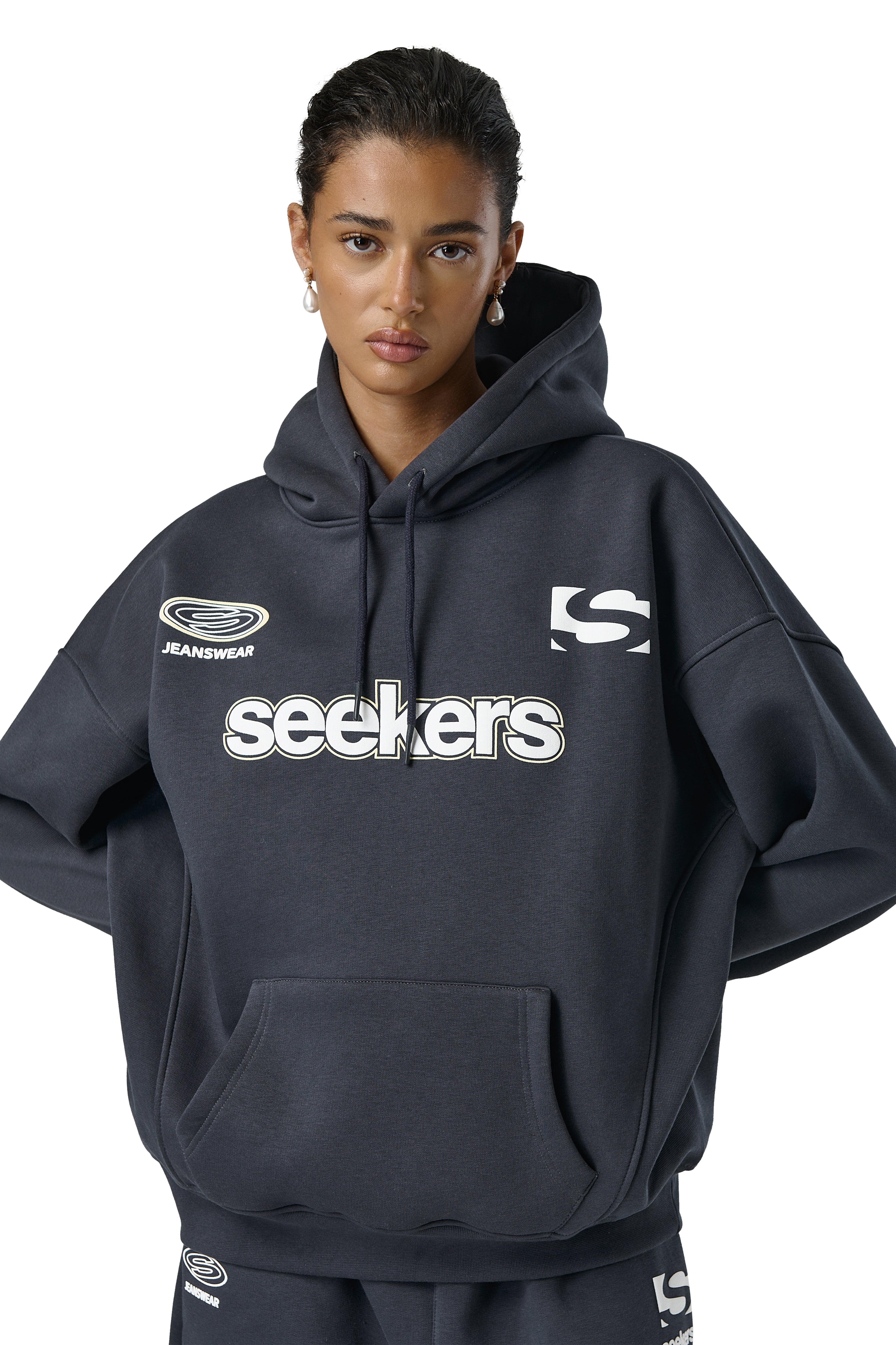 Model Iman is 5'8 and wears size S.